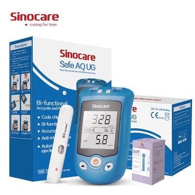 Safe AQ UG Blutzuckermessgerät, Harnsäure-Set mit Teststreifen und Lanzetten, Glukometer für Diabetes, Gicht, schwanger
