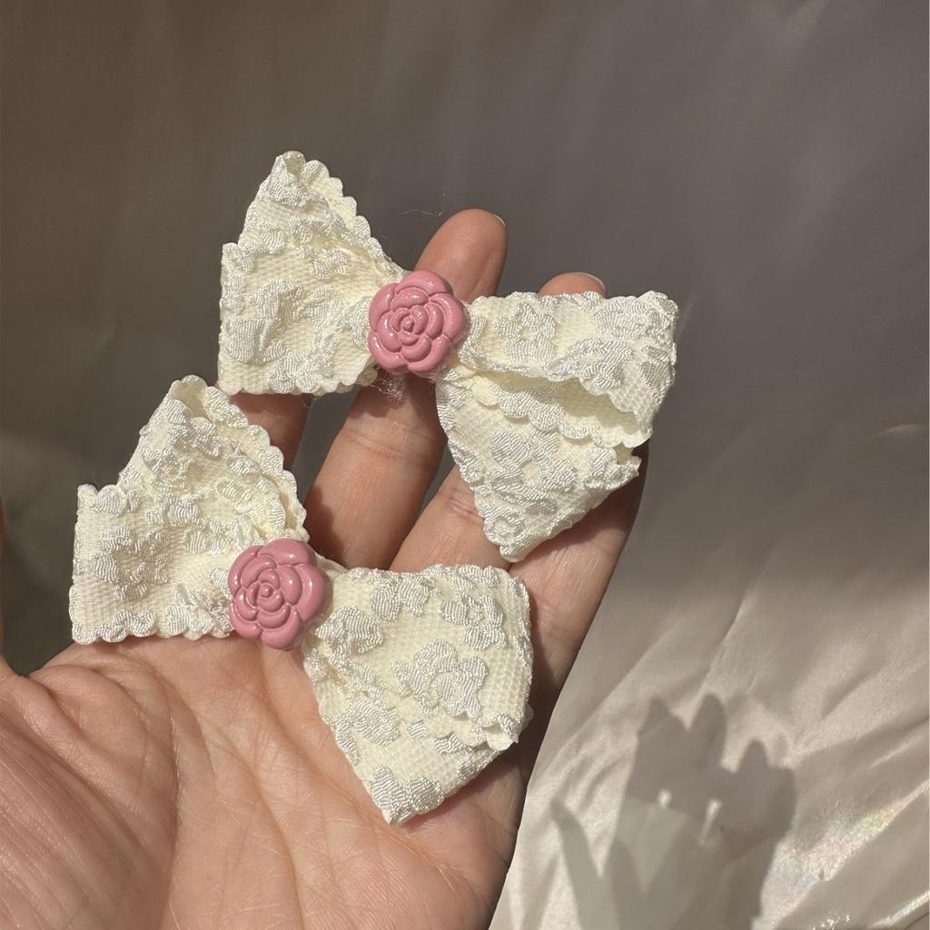 White Lace Bow Hair Clips for Girls Kawii Barrettes Cute Heart Hair Accessoires Kids Colored Ribbon Woman Hairpins Hairgrip