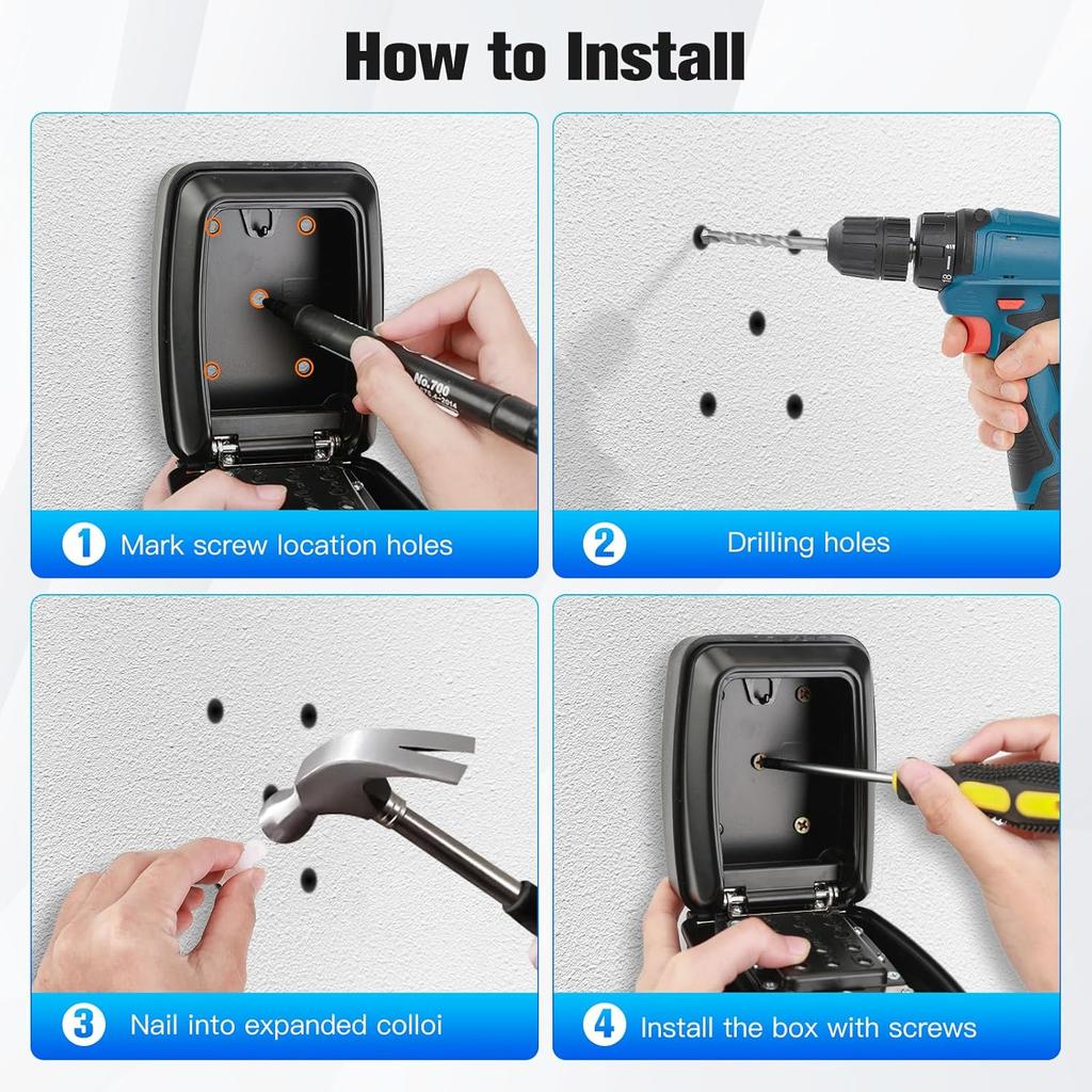 Key Lock Box for Outside, Key Safe Wall Mounted Outdoor Waterproof Extra Large Key Box 12-Digit Combination Key Storage Box with Weatherproof Cover