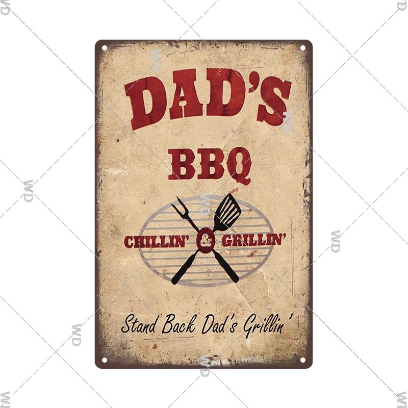 Dad's BBQ Party Metal Tin Plaque Retro Tin Signs Barbecue Rules Slogan Plate Vintage Grill Poster Yard Garden Kitchen Wall Decor