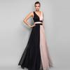 Women's new chiffon contrasting evening dress sleeveless v-neck splicing dress long