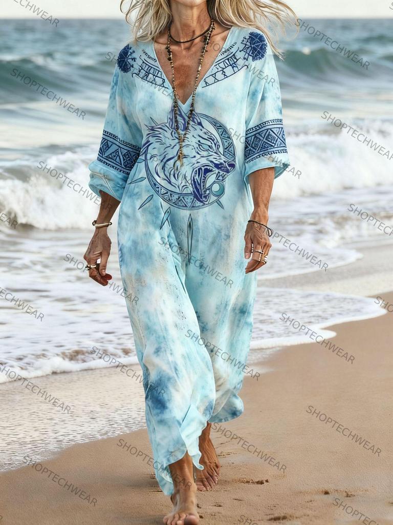 Slimming Long Sleeve Autumn Dress with Custom Digital Prints