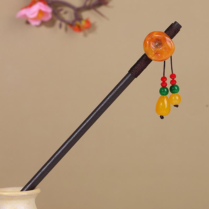 Vintage Tassel Wooden Hairpin for Women - Imitation Ebony Hanfu Accessory, Ancient Style Costume Hairpin