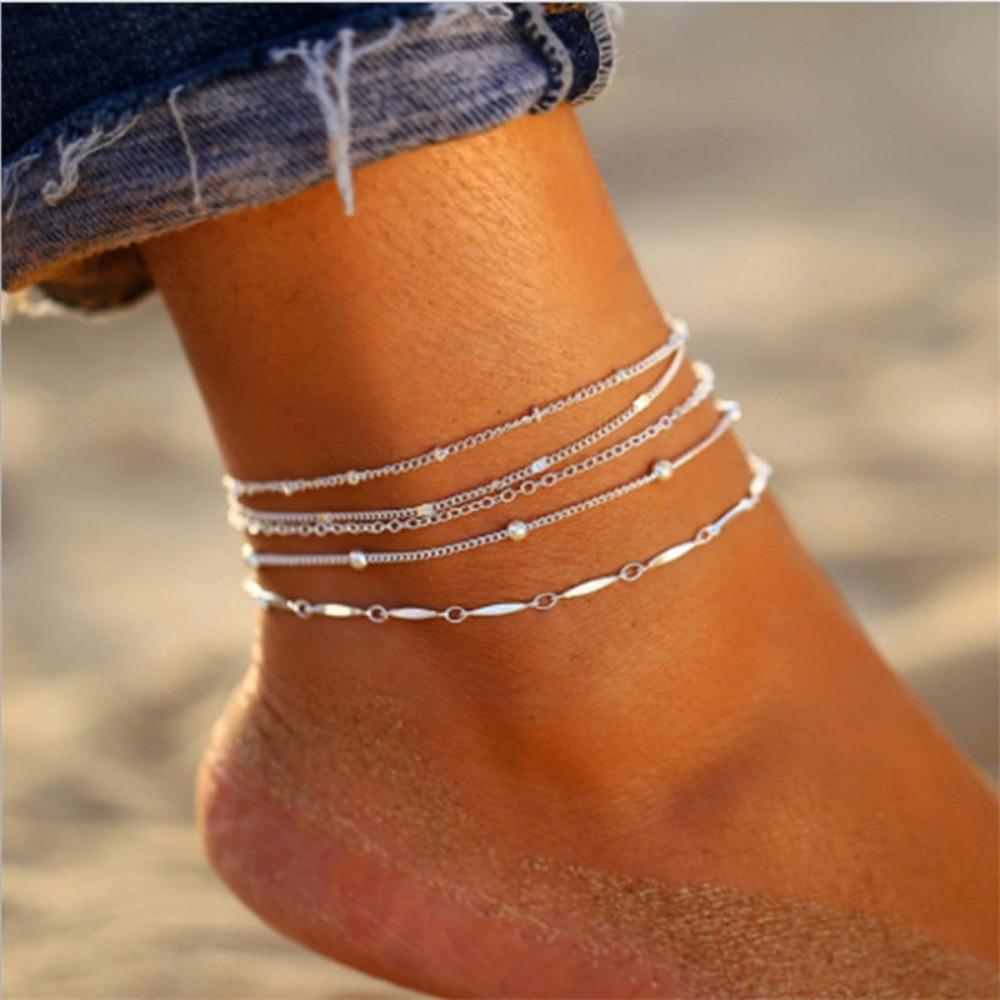 Stylish Ankle Bracelet Multi-layer Bead Chain Anklet Bracelets for Women Girl Summer Bijoux Barefoot Beach Foot Charm Jewelry