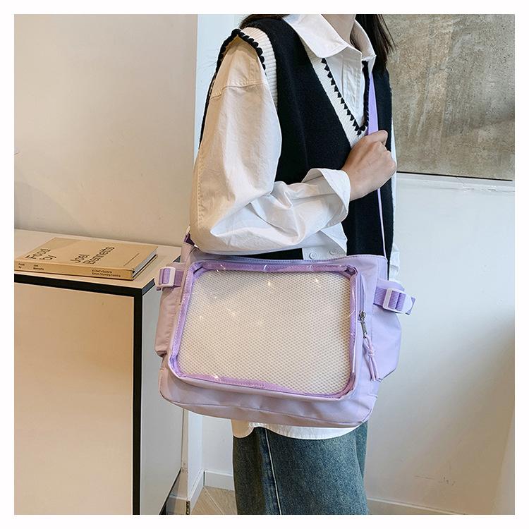 Clear Transparent Nylon Shoulder Bag for Women Fashionable Visible Panel Crossbody Purse Cute School Backpack CLE