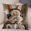 Realistic Cute Fluffy Bunny Print Throw Pillow Cover Soft Gentle Skin Touch Warm Tone Sofa Bedroom Home Decor Present
