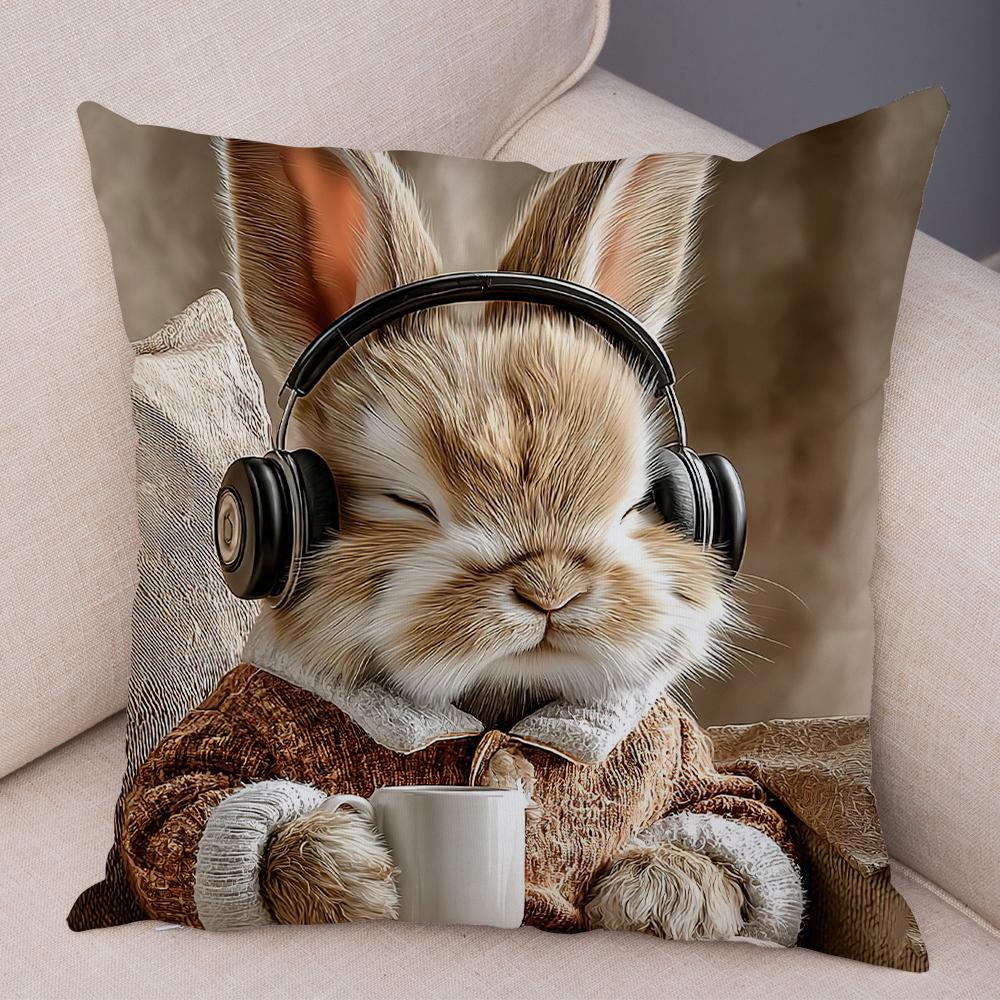 Realistic Cute Fluffy Bunny Print Throw Pillow Cover Soft Gentle Skin Touch Warm Tone Sofa Bedroom Home Decor Present