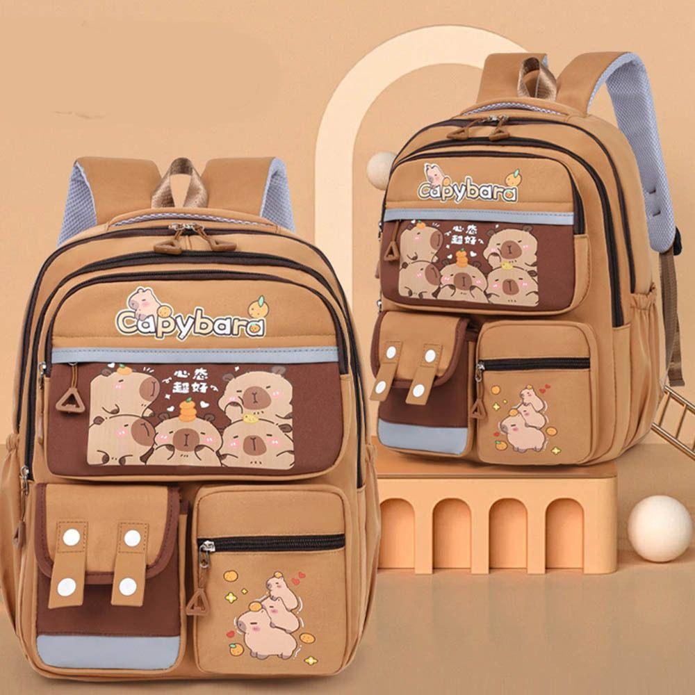 Large Capacity Capybara Backpack Adjustable Strap Nylon Cute Animal Bookbag Lightweight Korean Style Student School Bag