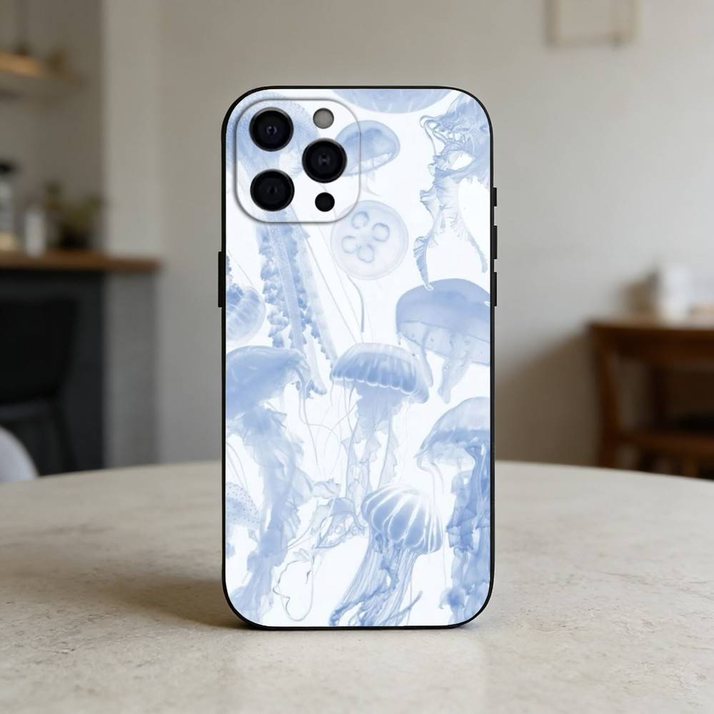 INS C-Cartoon Jellyfish Phone Case Silicone black Soft For IPhone 17,16,15,14,13,12,11,SE,Plus Pro Max