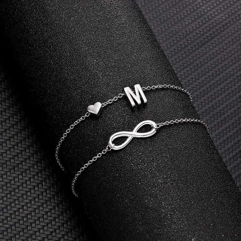 A-Z Letter Initial Anklet For Women Silver Color Initial Heart Anklet Bracelet Leg Chain Beach Party Travel Foot Jewelry