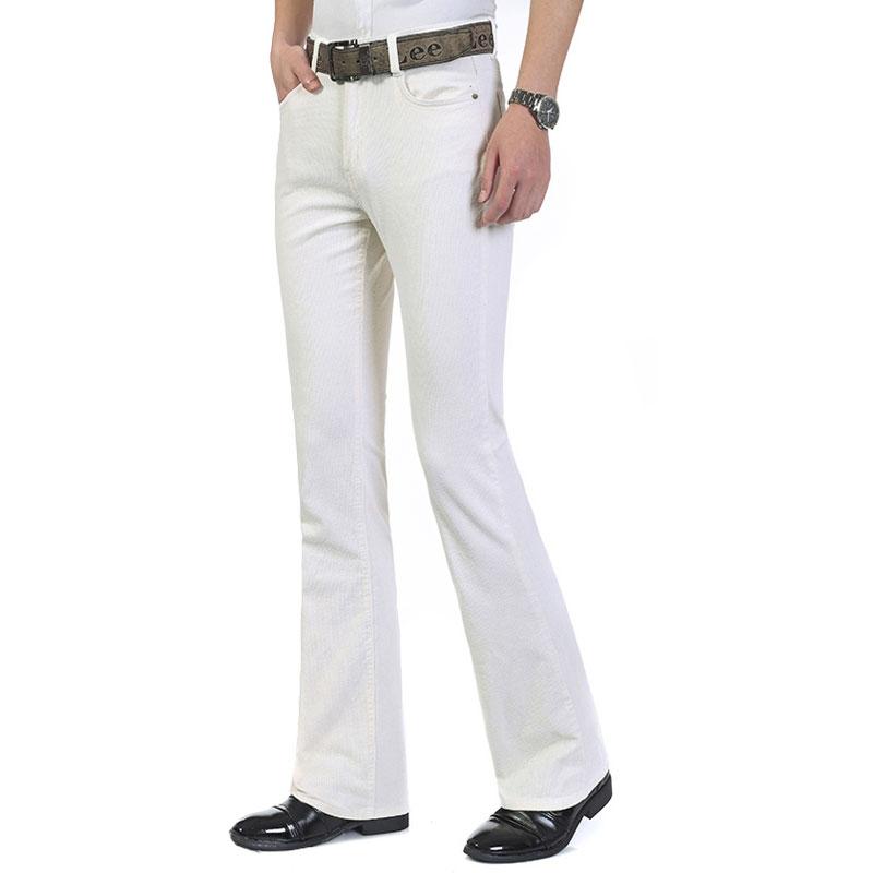 Men's Mid Waist Stretch Flared Pants Men's Slim Fit Casual White Jeans Size 28-40