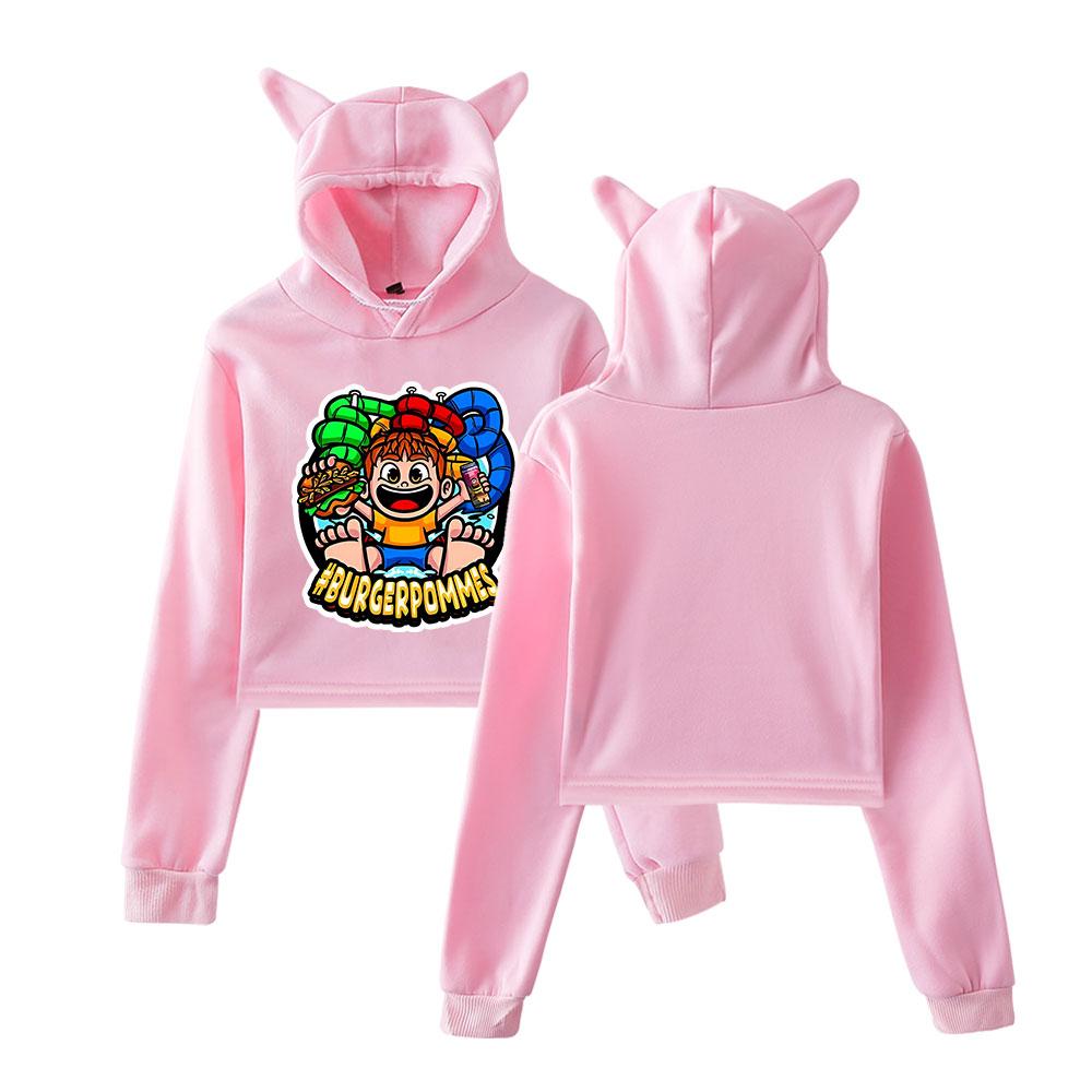 Icrimax Burgerpommes Hoodie Women Long Sleeve Cropped Sweatshirts Female Casual Streetwear Crop Tops