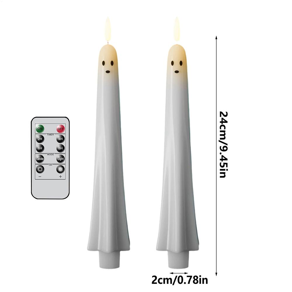 

Halloween LED Ghost Candle 2Pcs Flameless Taper Candles With Remote Candles Battery Operated Horror Prop Halloween Decor