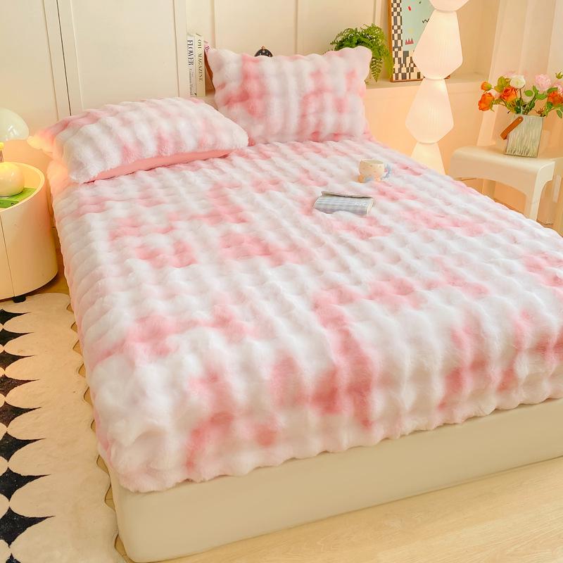 

Class A Rabbit Fur Plush Fitted Sheet - Thickened Milk Velvet Bedspread & Mattress Protector Fitted Sheet 150*200