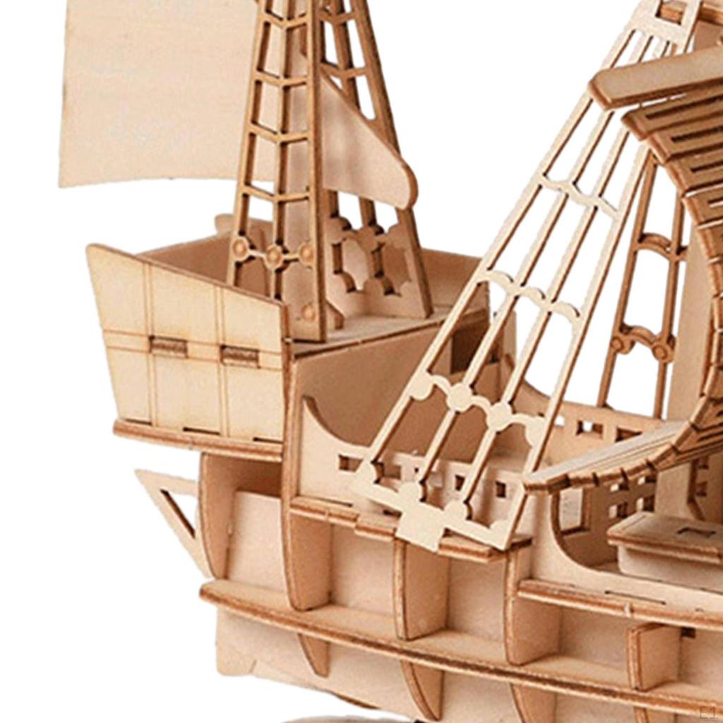Wooden 3D Sailboat Puzzle Toy Sensory Handcrafts Jigsaw for Birthday Living