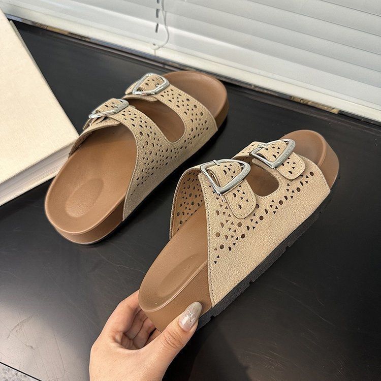 2025 Summer New Fashion Outerwear Casual Sandals Versatile Beach Mop Outerwear Platform Belt Buckle Boken Slippers Women