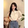 Chic Women's White Shirt with Ruffled Doll Collar and Accordion Pleats, Long Sleeve, Perfect for Autumn and Winter.