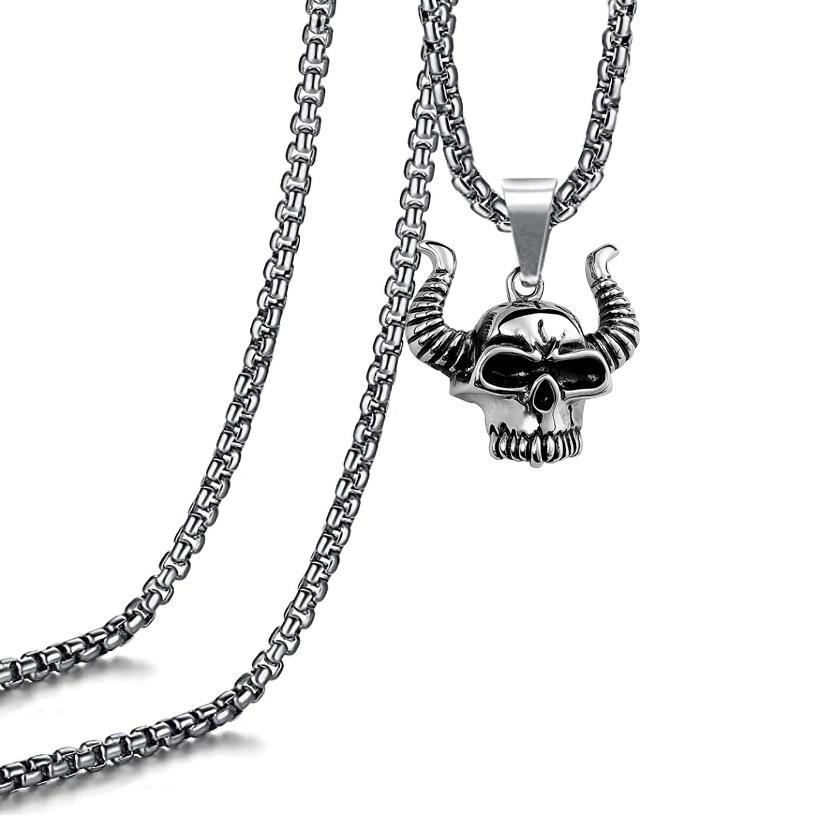 2024 Retro Skull Titanium Steel Pendant Necklace for Men - European American Style Half Face Stainless Steel Jewelry