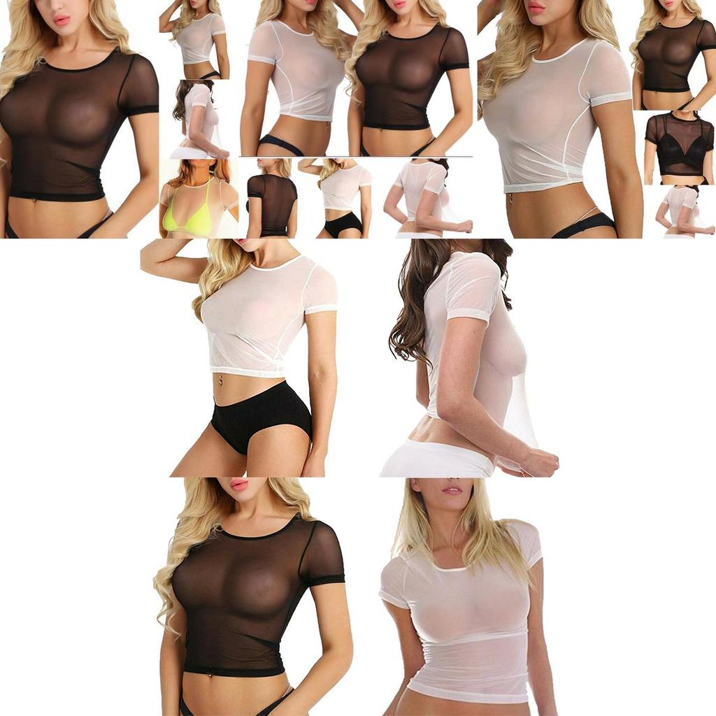 Womens Fashion See Through Mesh Sheer Tank Crop Top Vest Tshirt Blouse Tops Tee