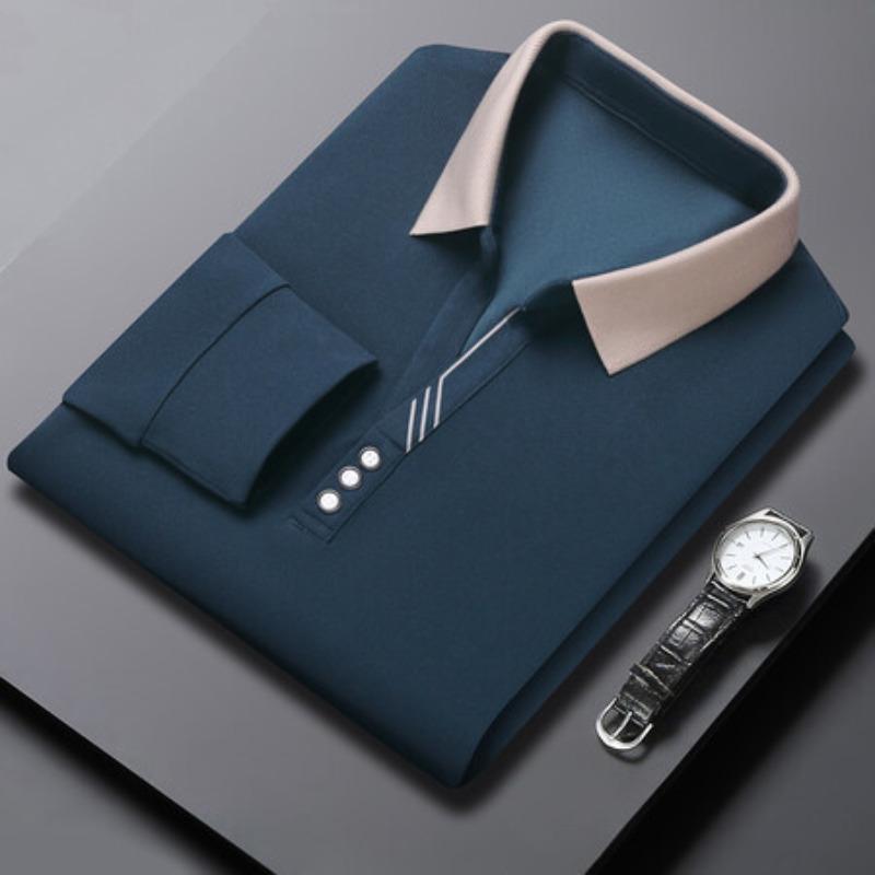 Autumn New Men's Autumn Long Sleeve T-shirt Young and Middle-Aged Men's Loose Lapels Solid Color Polo Shirt Top Base