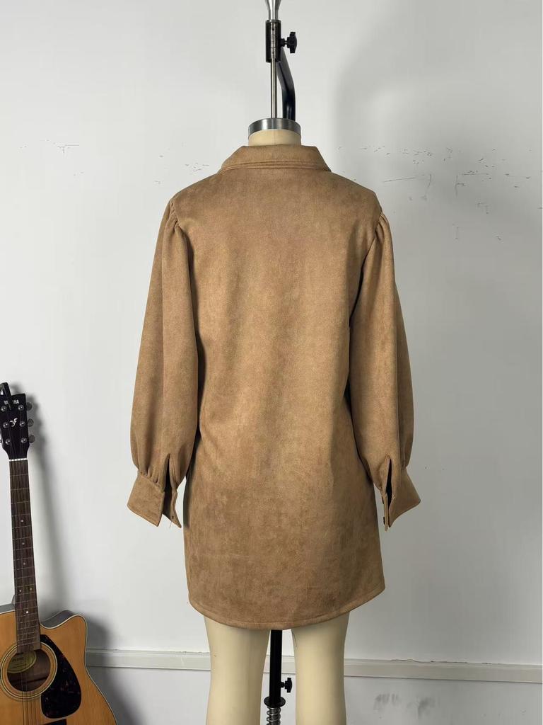European & American Elegant Retro Solid Long Sleeve Zipper Stand Collar Dress 2025