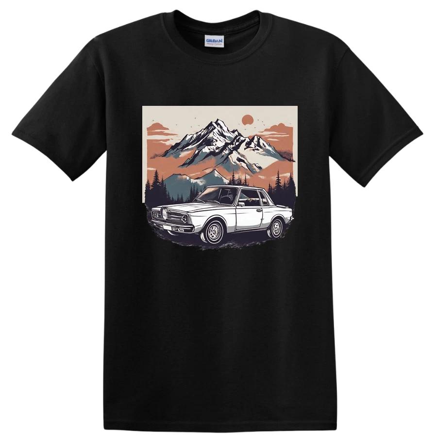 Vintage Car Mountain Adventure Landscape T Shirt Graphic Tee for Nature Lovers L