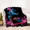 "Golden Ace of Spades Playing Card with Colorful Smoke Effect"Blanket Flannel Throw Blanket for Sofa, Bed, Travel, Camping, Office