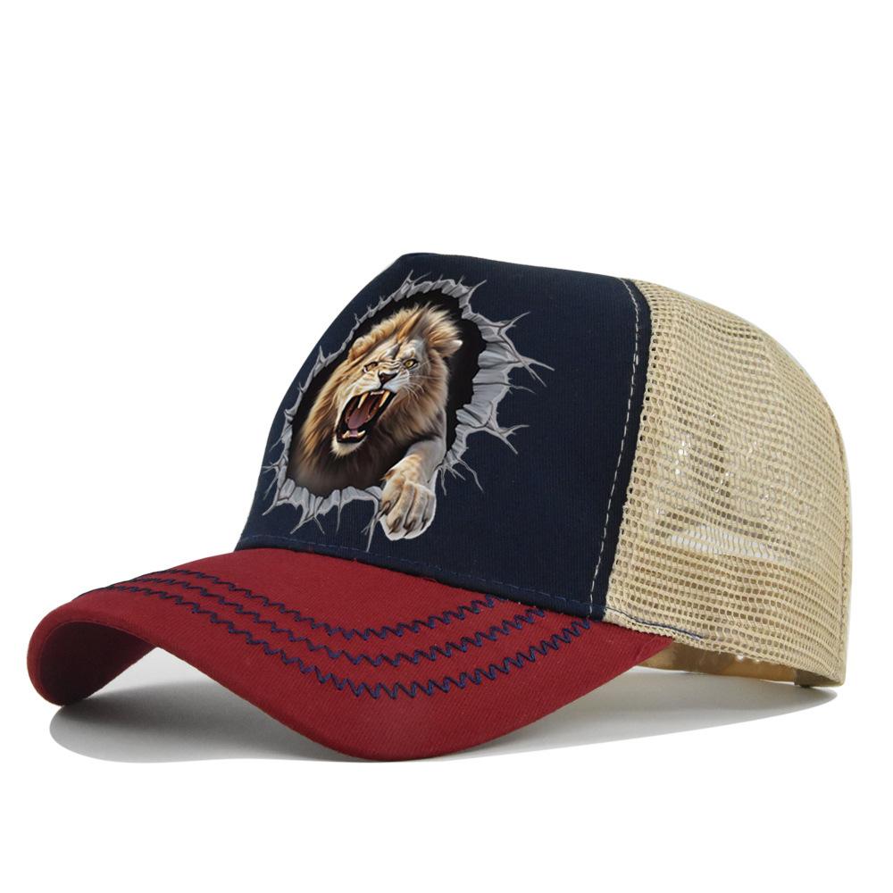 Unisex Lion Animal Print Washed Retro Soft Top Baseball Cap, Adjustable Brim Trucker Hat for Outdoor Activities and Fishing