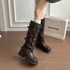 ~ Niche design feeling thick-soled western cowboy boots women's multi-belt buckle high tube stacking boots retro thick heel boots