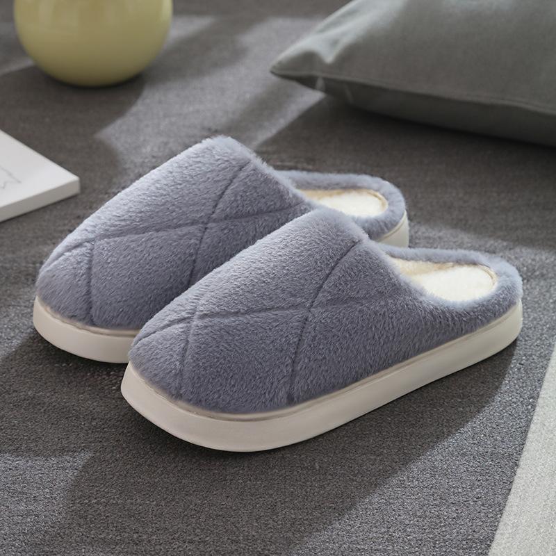 New Cross Plush Cotton Slippers Women's Autumn and Winter Non-slip Indoor Home Thick Bottom Warm Cotton Drag Men's