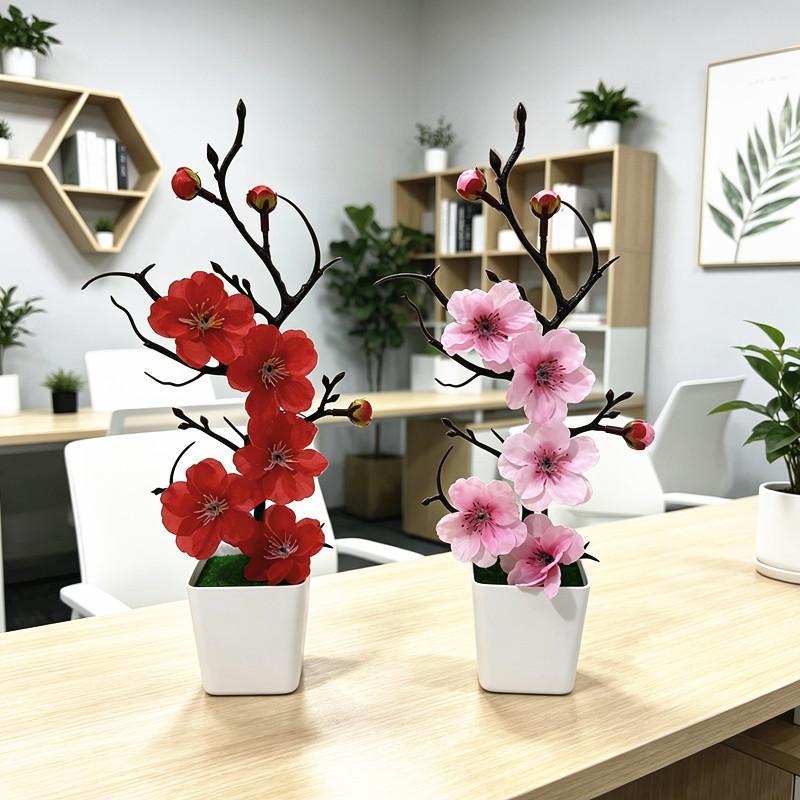 Artificial Plum Blossom Plant With Plastic And Silk For Home Decor And Wedding Centerpieces