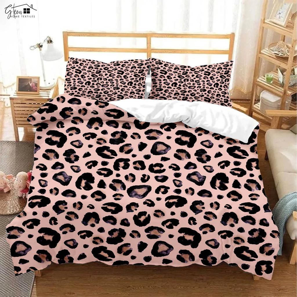 Pink Leopard Black Zebra Print Quilt Cover Soft And Comfortable Duvet Cover Pillowcase Bedding Set Machine Washable 3 Pieces