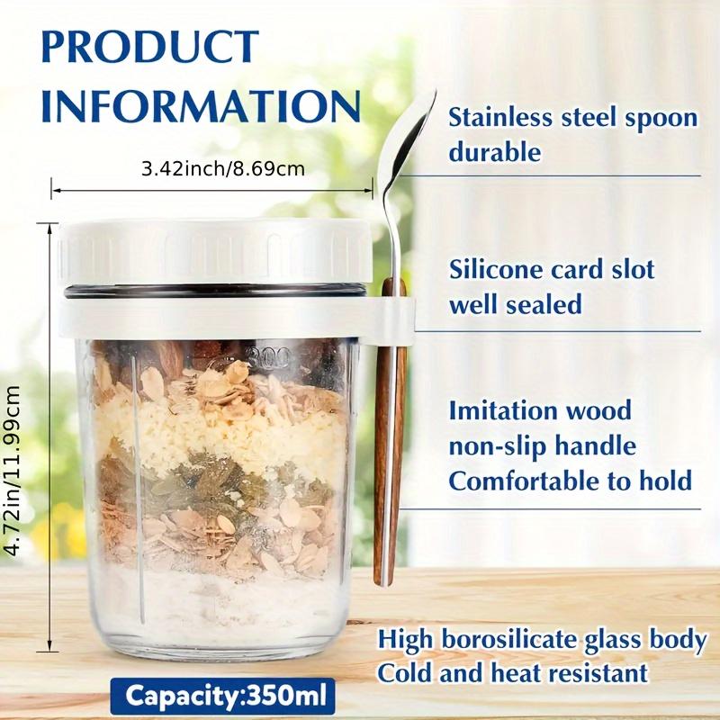 1pc/2pcs Glass Oatmeal Cup, Overnight Oats Container with Lid and Spoon, 16oz Cereal, Milk & Fruit Salad Storage Jar