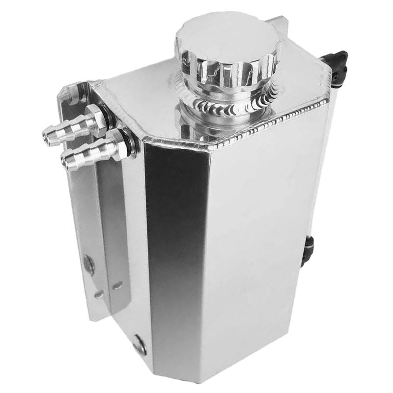 2L Universal Radiator Coolant Overflow Water Bottle Expansion Reservoir Tank Cap Glossy Silver Aluminum Alloy