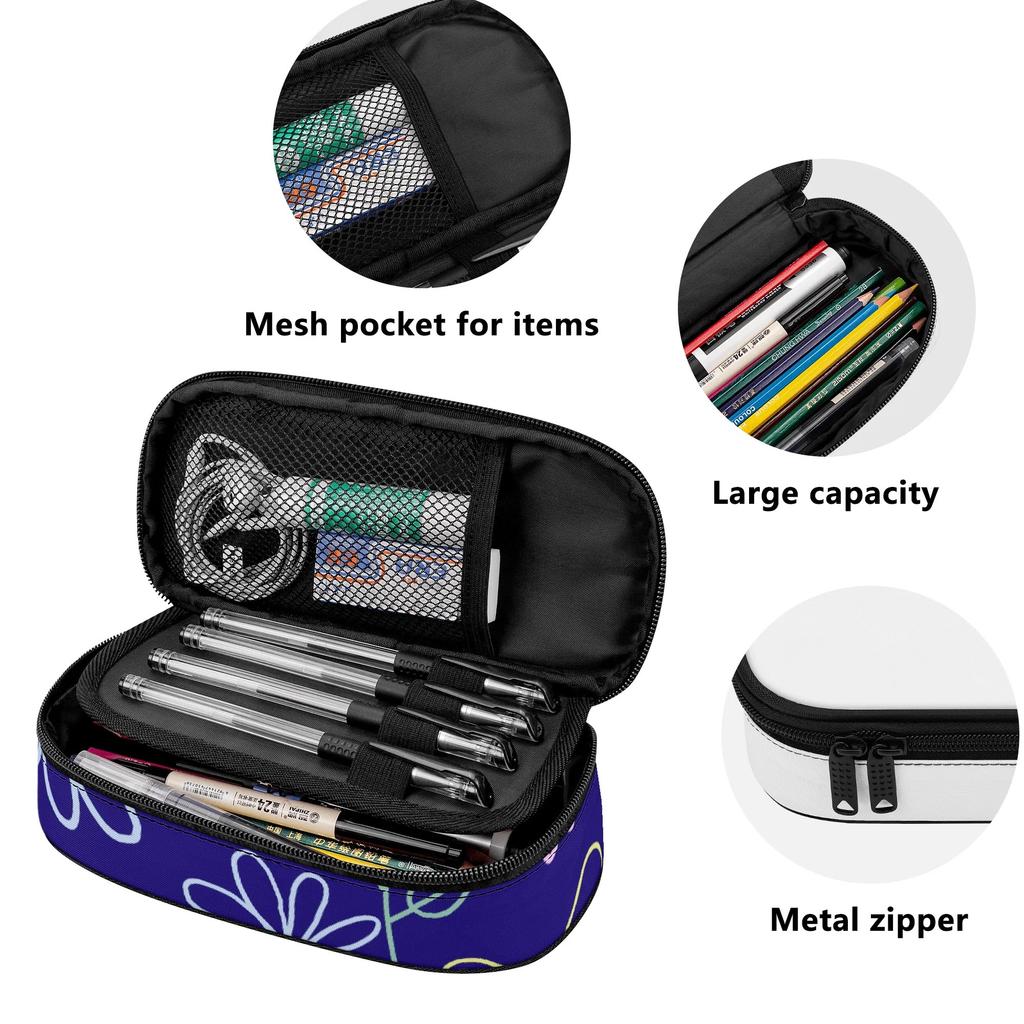 Pen Case Strong Polyester Fabric Organized Storage Smooth Zipper with Main Compartment Mesh Pocket and Pen Slots for Students