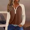 Women's T Shirt Color Block Button Long Sleeve Daily Weekend Fashion Basic V- Neck Regular Top