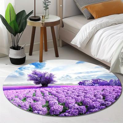 Spring Lavender Pattern Round Shape Floor Mats Kitchen Hallway Runner Rug Bedroom Living Room Soft Carpet Non-slip Area Rug