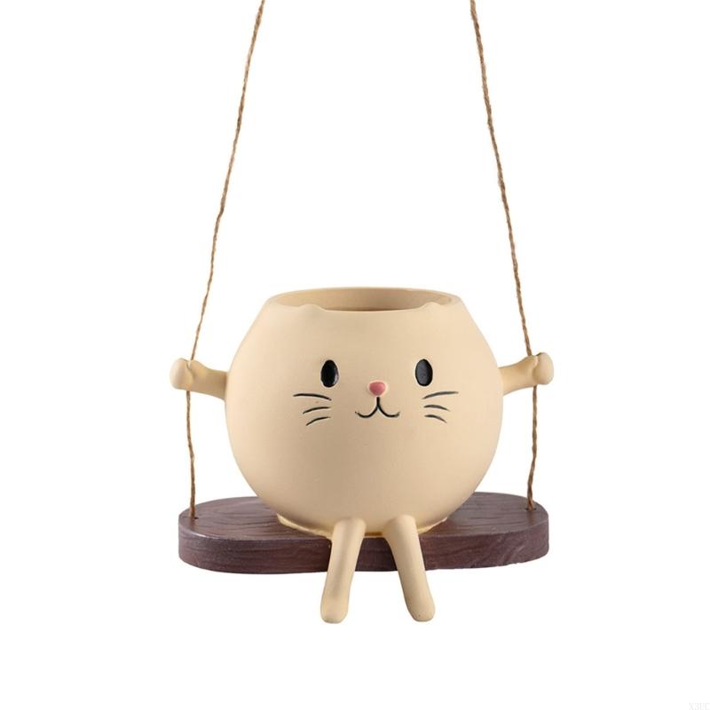 

Weather Resistant Resin Feline Swing Planter Whimsical Home Decoration Durability Garden Ornament Indoor Outdoor Use X3UC