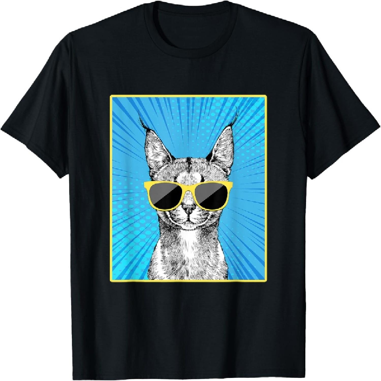 Caracal Portrait Pop Art Wild Cat with Sunglasses Men Women Kids T-Shirt S