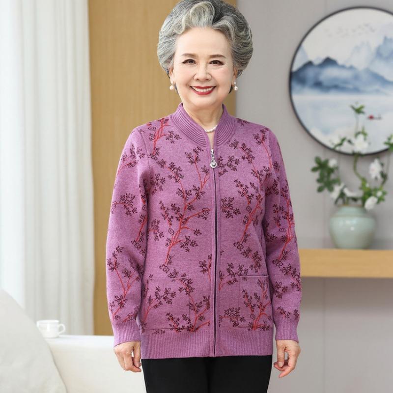 

Пожилая мать упаковка флис утолщенный вязаный свитер бабушка новый осенний кардиган среднего и пожилого возраста осенне-зимний свитер женский 5XL (recommended 150-82.5 kg) фиолетовый