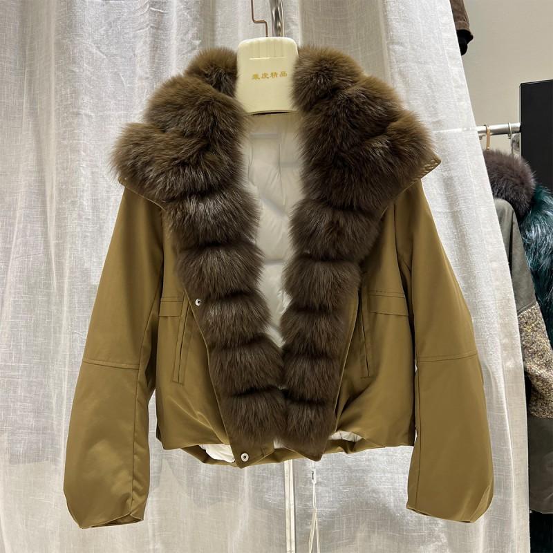 Womens Short Down Coat With Real Fox Fur Collar Warm Winter Jacket Daily Commute