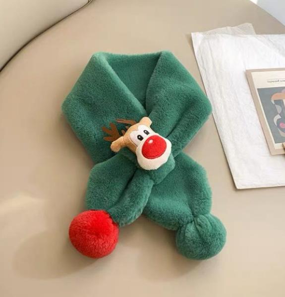 Windproof Kids Scarf Winter Plush Thickened Reindeer Christmas Design Baby Neck Warmer Cozy Unisex Safety Certified Cute Wear