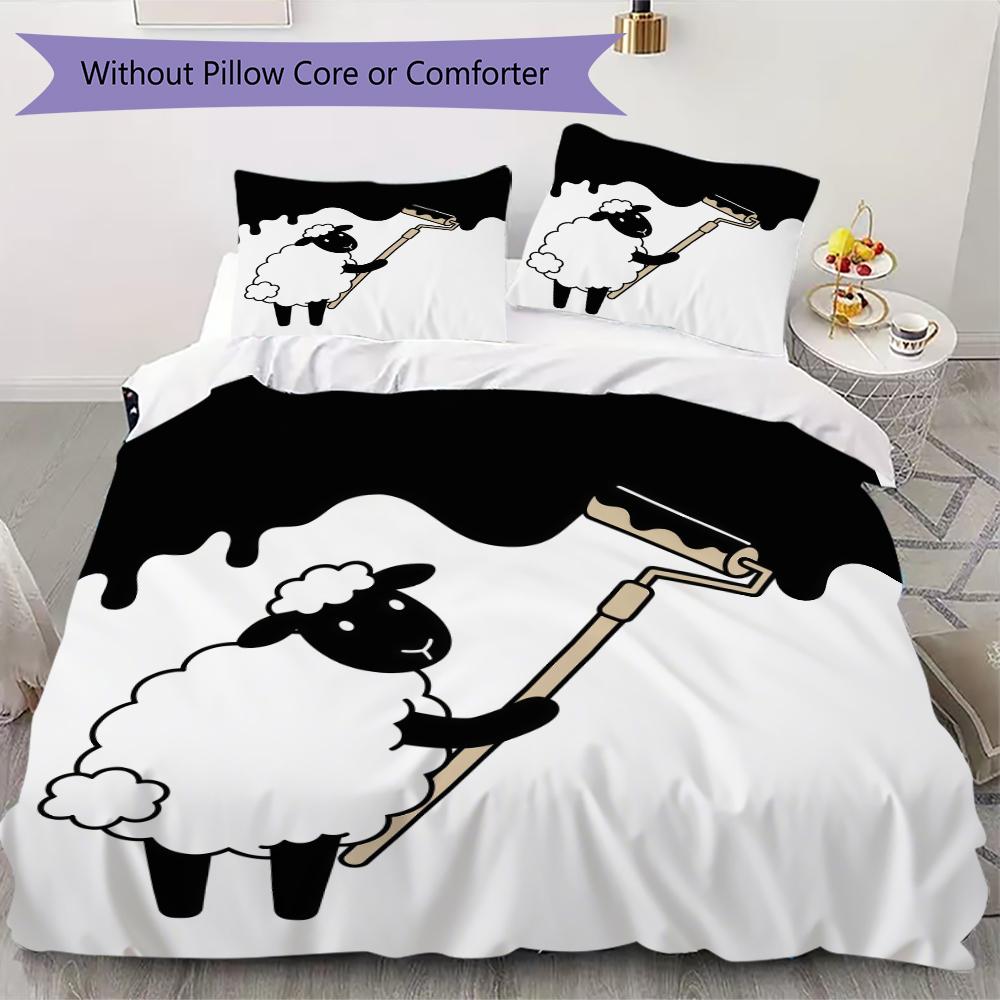 Line Art Sheep Pattern Bedding uilt Set uilt Cover Pillowcase Home Decoration Birthday Gift (1 * duvet cover + 2 * pillowcase without core)