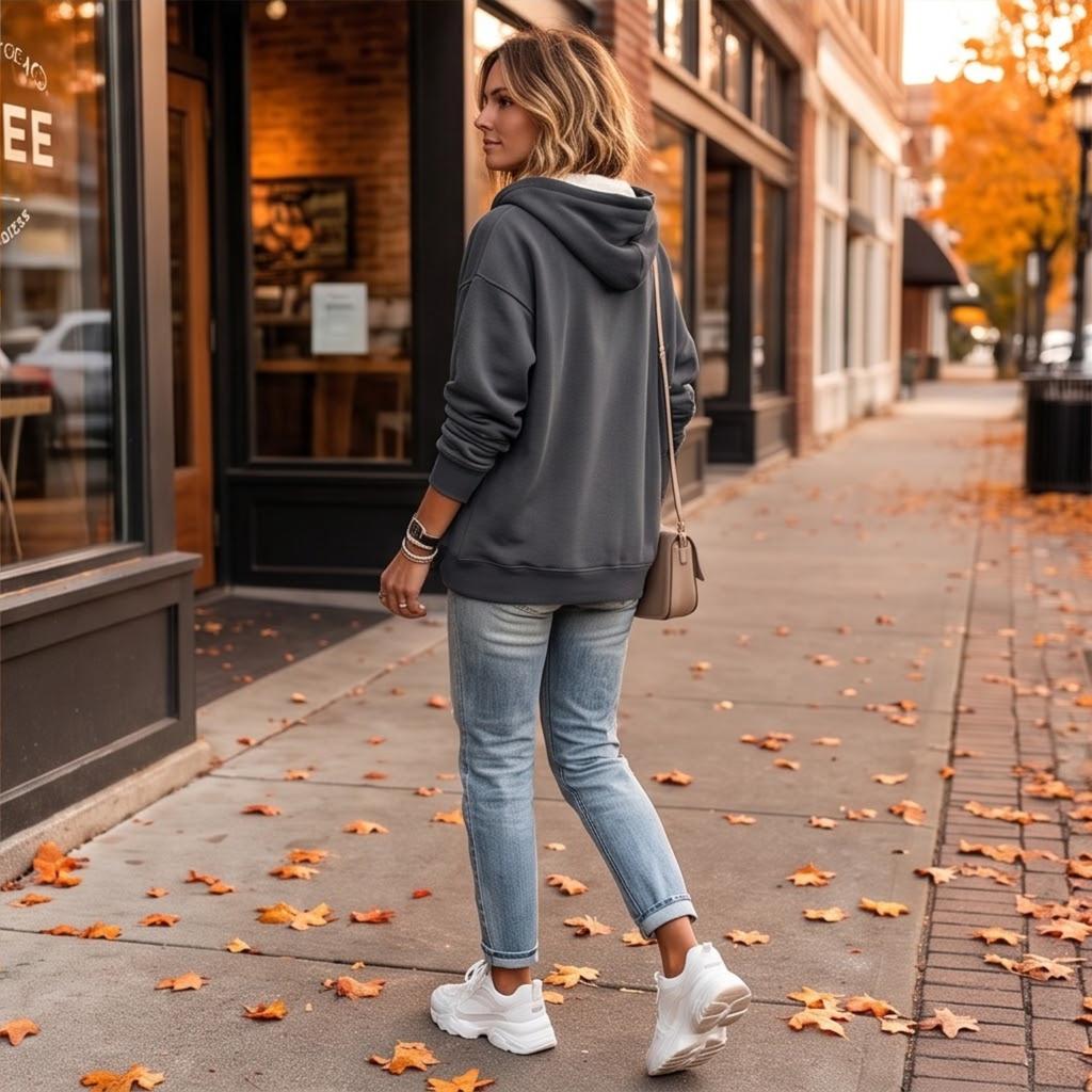 Women's Casual V-Neck Hoodie Color Pullover
