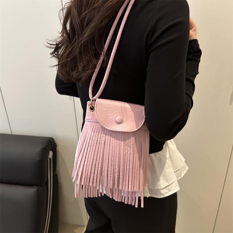 New Niche American Retro Imitation Suede Fringed Mobile Phone Bag Women's Shoulder Crossbody Small Square Bag Hong Kong Style Bag