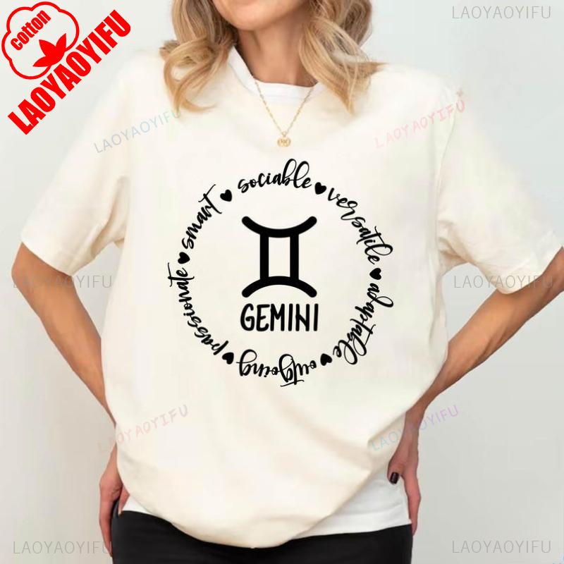 Women Gemini T-Shirt Astrology Shirt Zodiac Sign Horoscope Tee Group of Stars Sky Signs Birthday Foretelling Shirt Cotton Tops