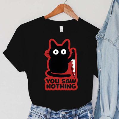 NIE WIDZIAŁEŚ NIC T-shirty z nadrukiem Odzież damska Topy w stylu Harajuku Animal Cat T-shirty z krótkim rękawem Vintage Nóż Print T-shirty damskie