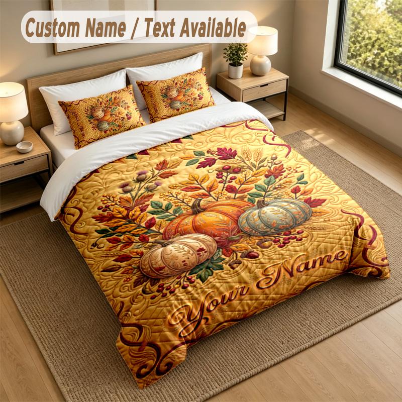 Autumn Harvest Theme Personalized 3Pcs Bedding Set Custom Text & Name 1 Sheet 2 Pillowcases Household Bedding 1pc