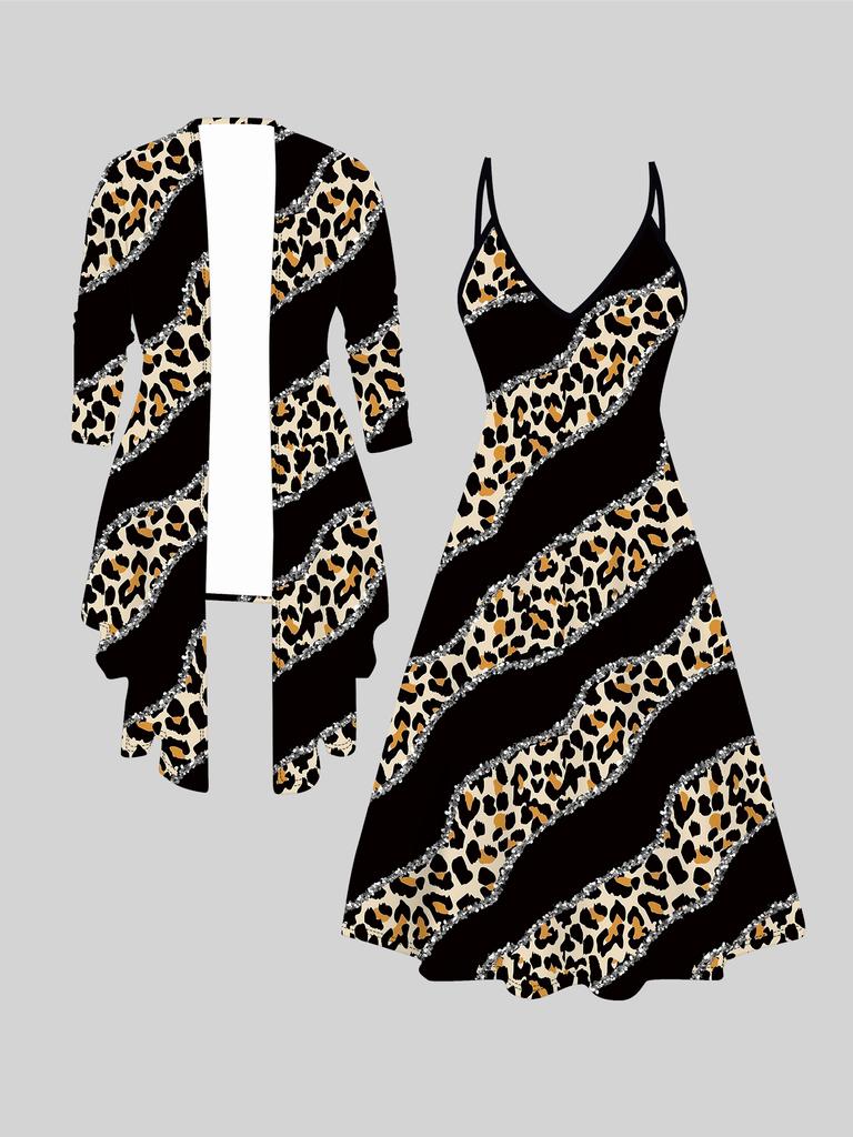 3D Leopard Print Printed  Set Dress Coat for Valentine's Day, Eccentric Classical Totem Fashion Print,suitable for Various Scene Fashion Styles