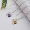 Natural Stone Crystal Amethyst Powder Crystal Moon Love Pendant Necklace Hollow Pendant Couple Necklace N164